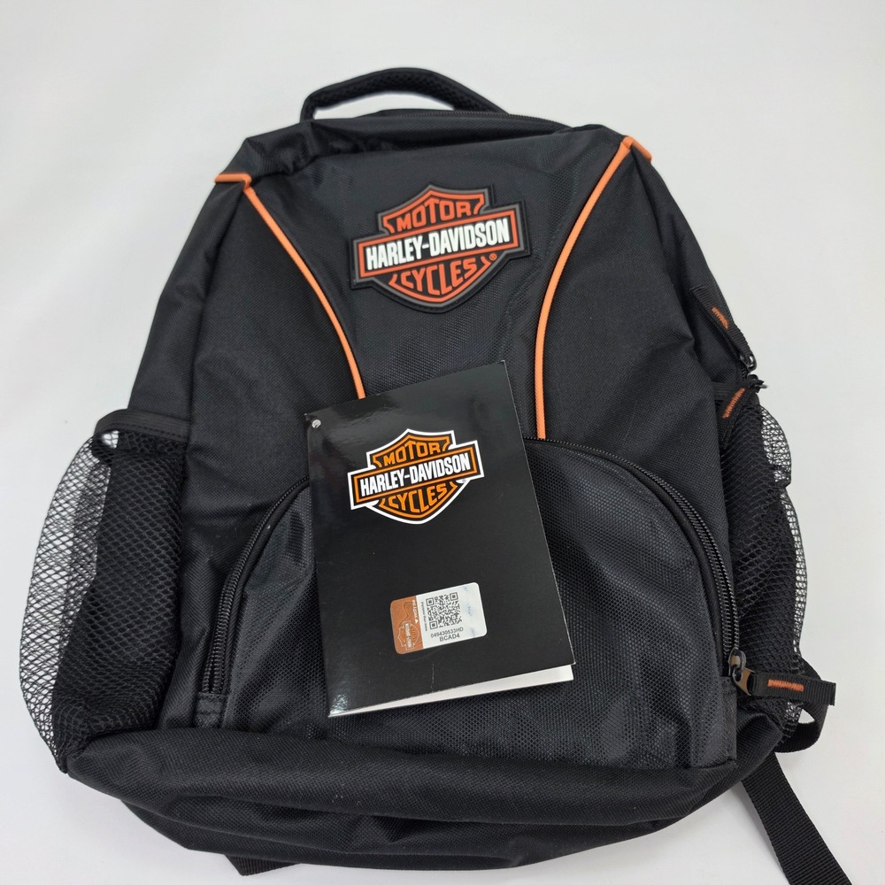 Harley-Davidson Logo Backpack Black Orange Bar & Shield Padded Travel Bag 90817